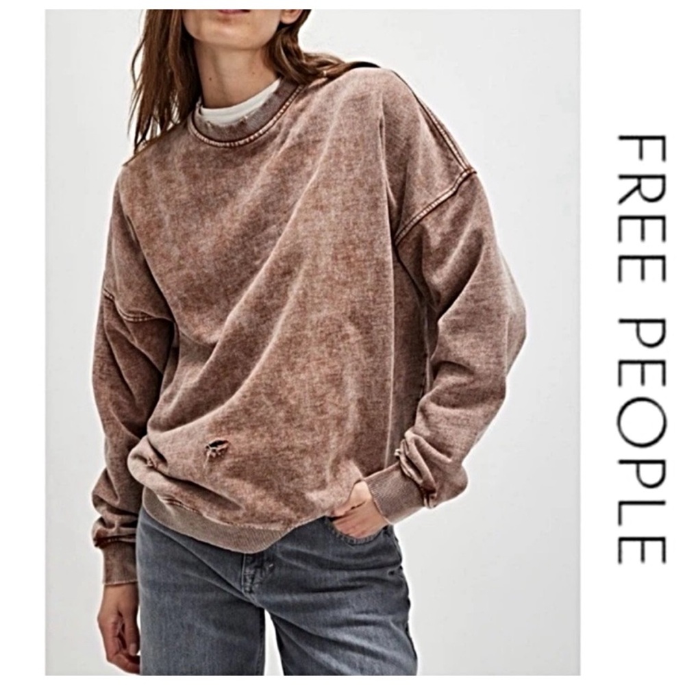 🔥NWTS-$90 FREE PEOPLE x Falling Forward Oversized/Distressed Soft Sweatshirt XL